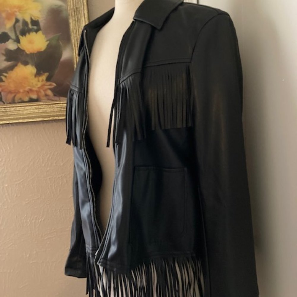 BIG SALE! Women's Black Faux-Leather Fringe Jacket By Sebby - Size M - Picture 3 of 8